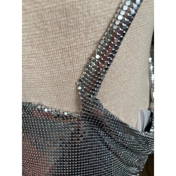 MICHAEL LO SORDO Cross Drape Chain Mail Mini Dress in Silver Size 6 - Picture 9 of 12